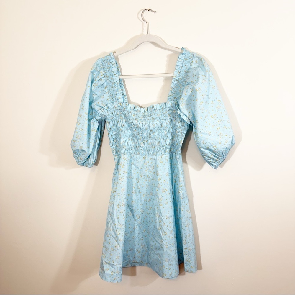 NWT GANNI Corydalis Floral Smocked Puff Sleeve Mini Dress Size 6 - Picture 4 of 8